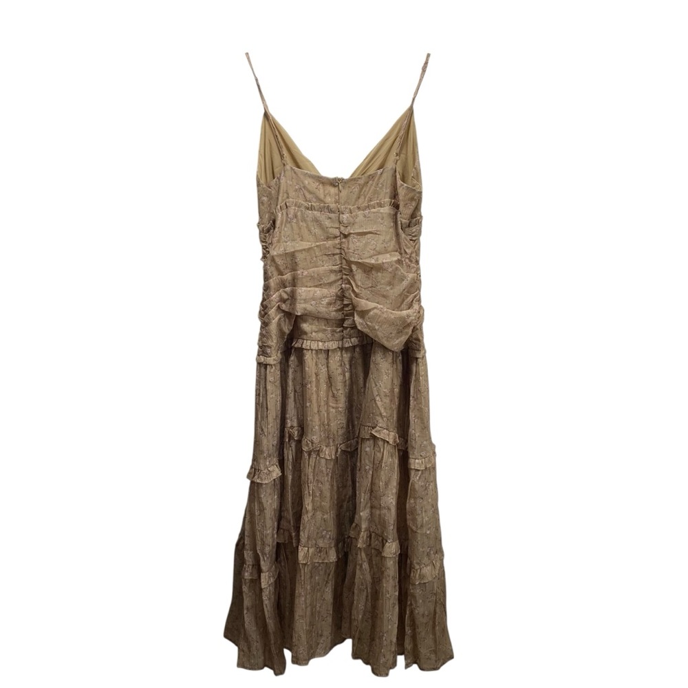 Storia Cottagecore Dainty Midi‎ Floral Boho Strappy Tiered Midi Dress L Tan New - Picture 3 of 8